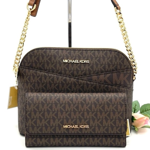 Michael Kors Medium Dome Crossbody Bag & Trifold Wallet Brown (NWT) - Picture 1 of 13